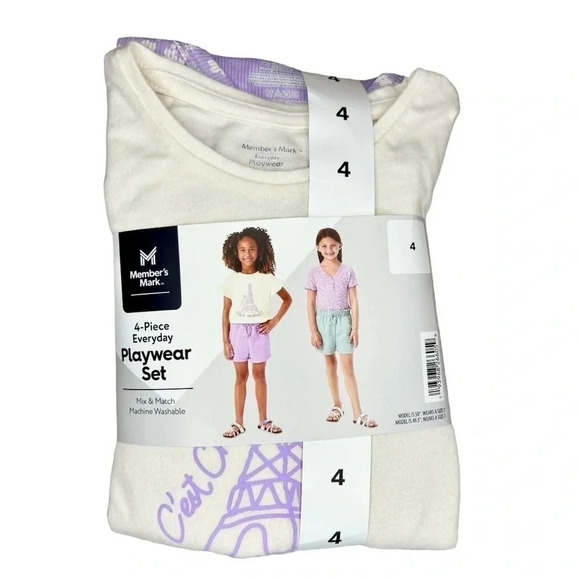 NWT Member's Mark 4 Piece Girls Playwear Set - 2 Shirts, 2 Shorts​ - Picture 1 of 4
